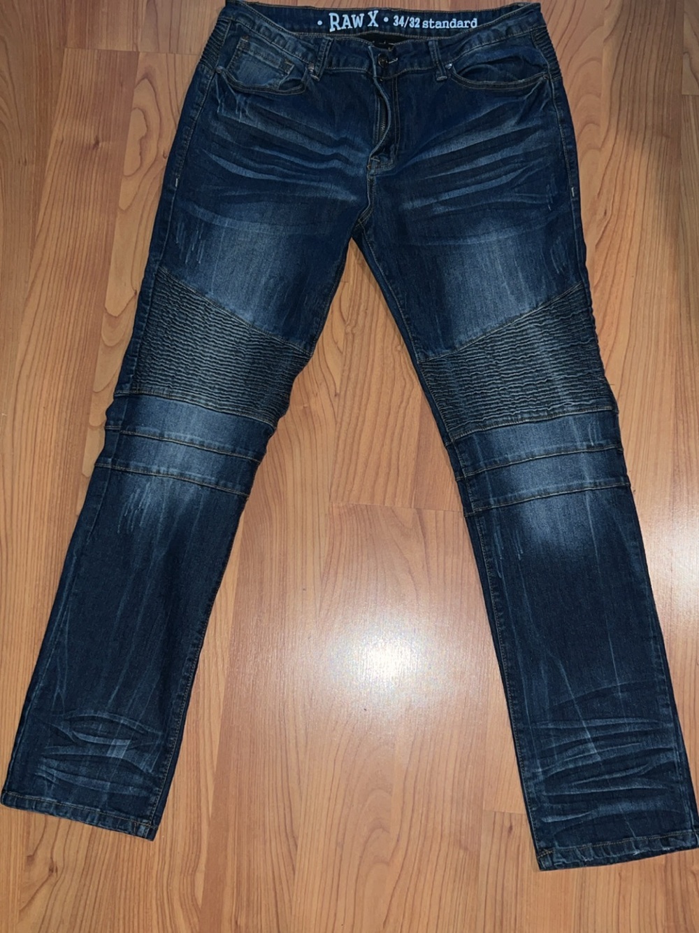 Men's Raw X Dark Blue Moto Biker Jeans